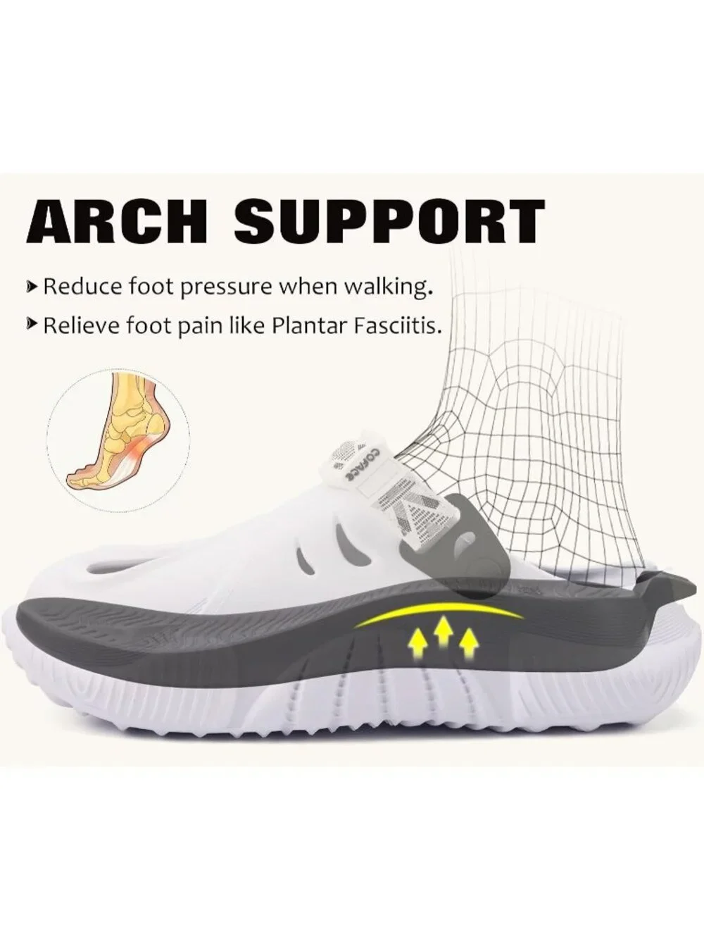 Men's White Black Recovery Clogs Comfortable Orthopedic Mules Thick Sandal Shoes